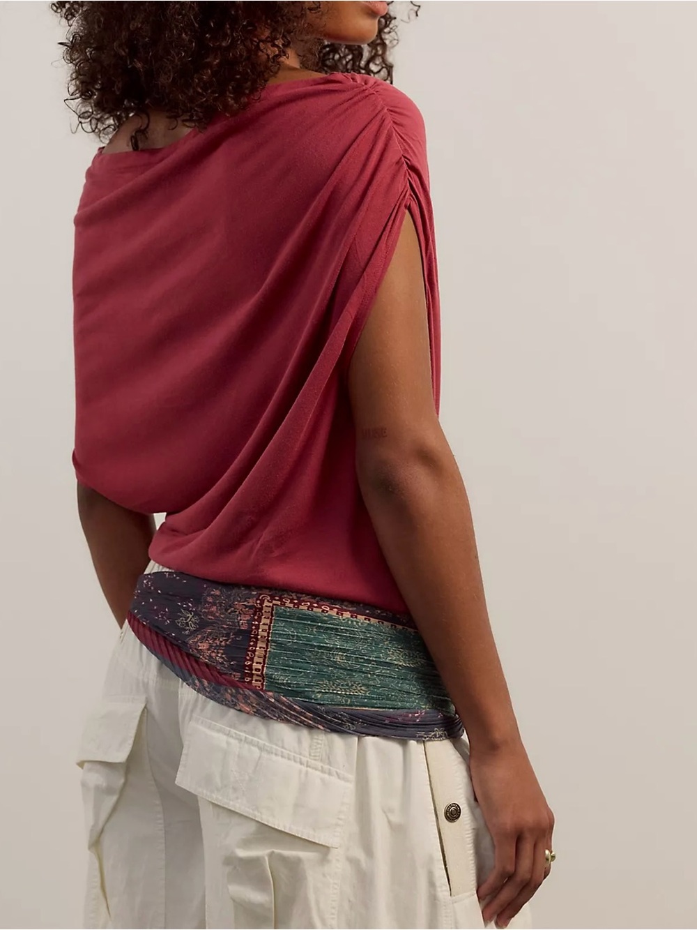 Free People Blake Off-The-Shoulder Draped Top in Deep Claret Size XL - Picture 3 of 14